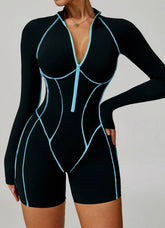 Three Dimensional Line Sports Backless Short Jumpsuit