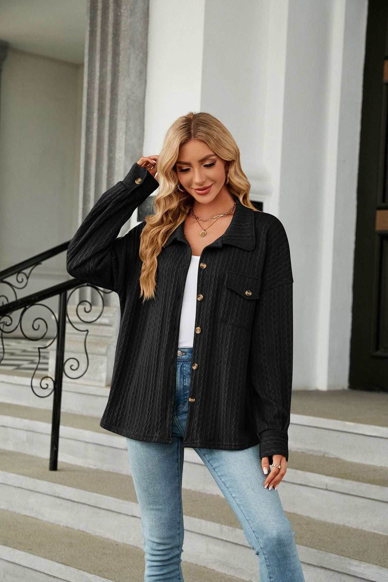 Casual Long Sleeve Button Down Shirt Coat