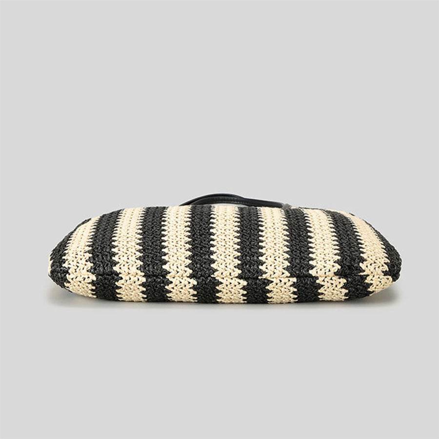 Summer Straw Stripe Beach Tote Bag Handwoven Handbag