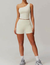 Solid Yoga Set with One Shoulder Tank Top and Short