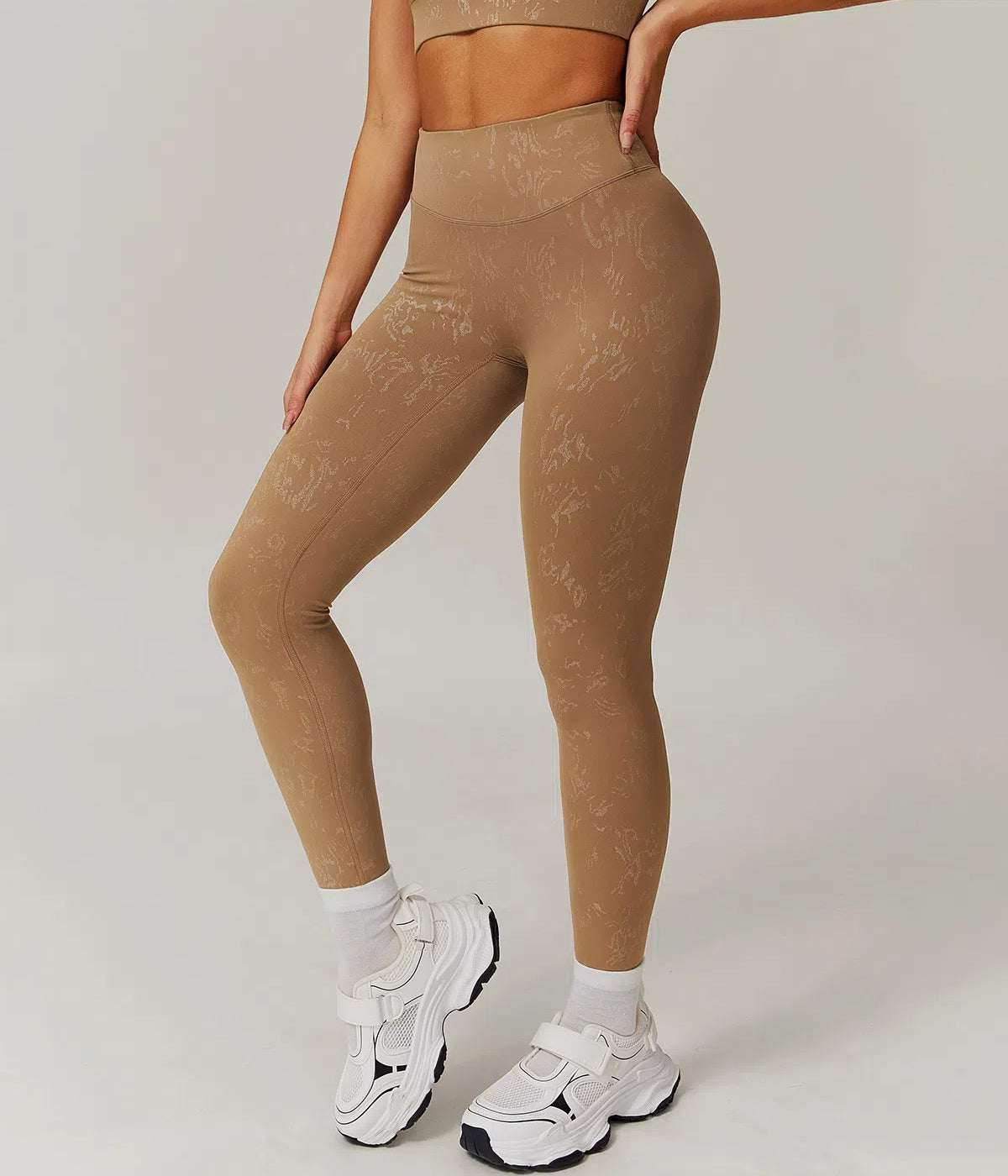 High Waist Yoga Leggings With Gold Blocking Pattern