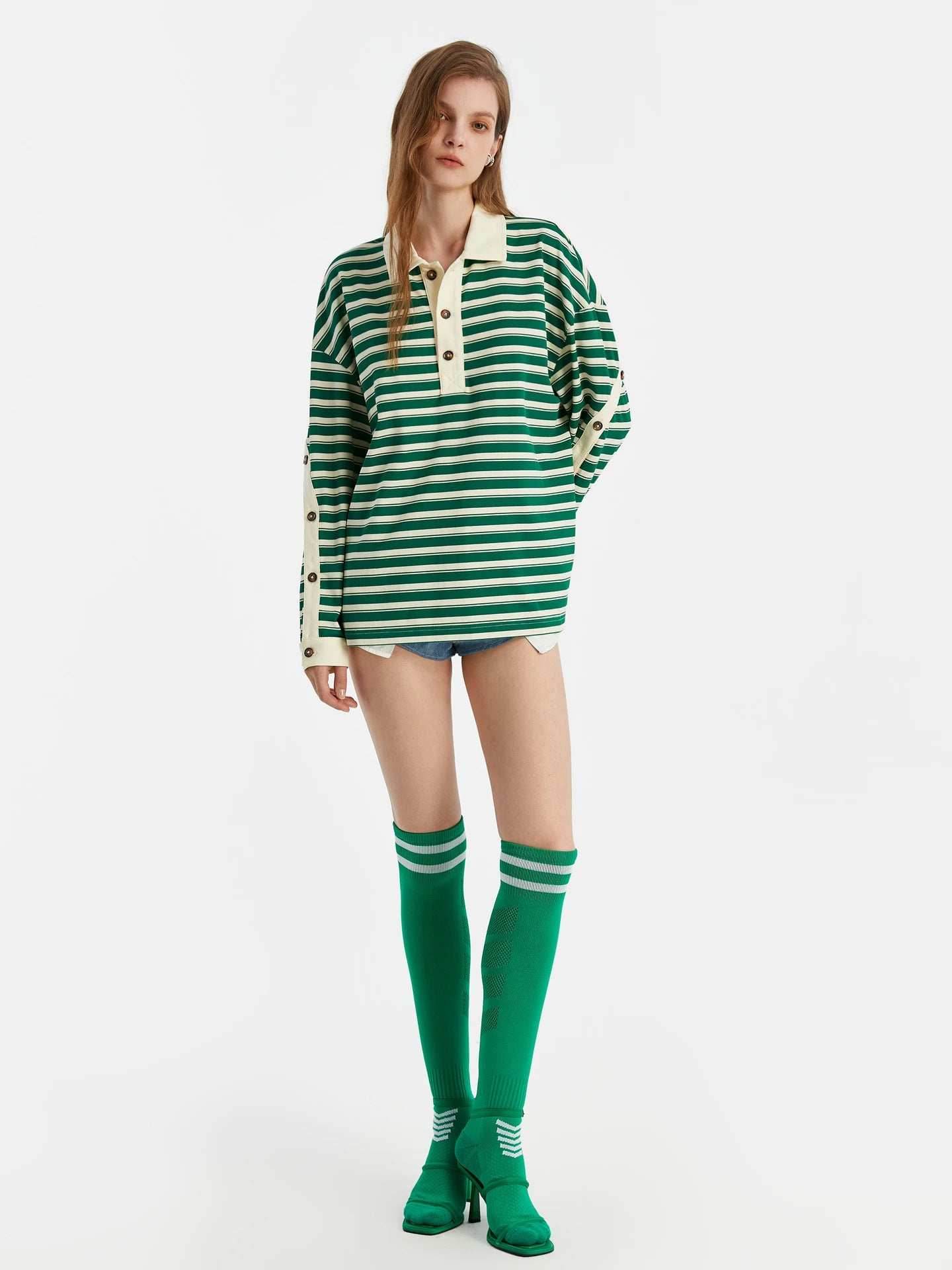 Striped Long Sleeve Casual Polo Shirt