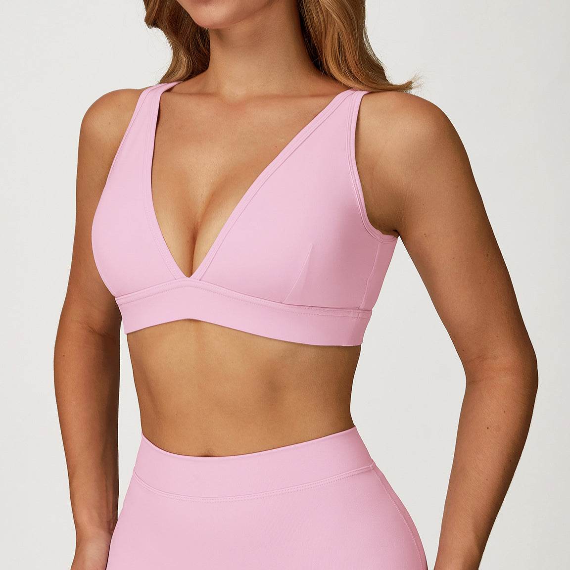 Deep V-Neck Sports Bra with Removable Bra Pad
