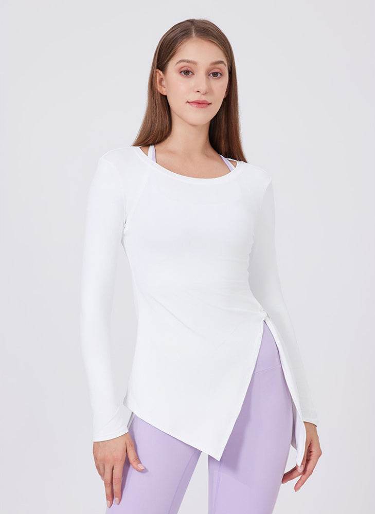 Split Drawstring Yoga T-Shirts - White
