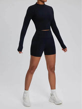 High Waist Fitness Set With Long Sleeve Shirt & Short