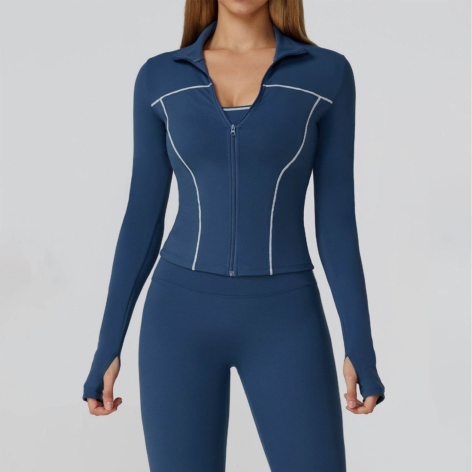 Cropped Running Jacket Slim Fit Athletic Top with Thumb Hole