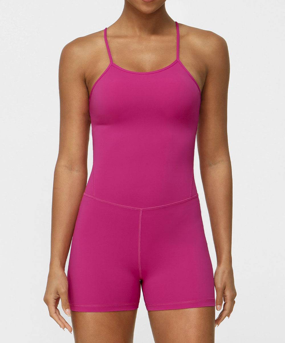 Crossover Back One Piece Yoga Bodysuit with Removable Pads