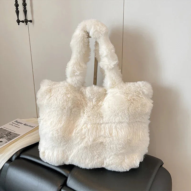 Fluffy Tote Bag Large Fur Winter Fuzzy Shoulder Handbag -