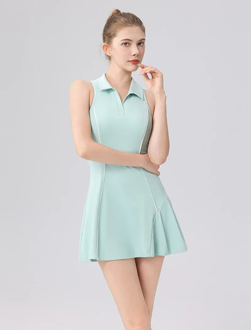 Tennis Golf Dresses Sleeveless Athletic Dress with Shorts - Green