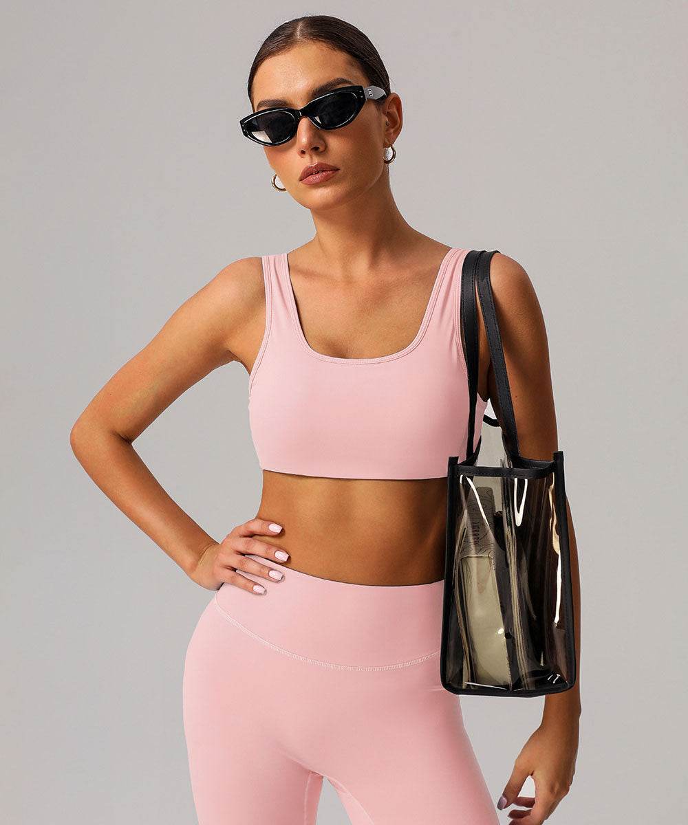 U Back Sports Bra with Built in Chest Pads - Sakura Pink