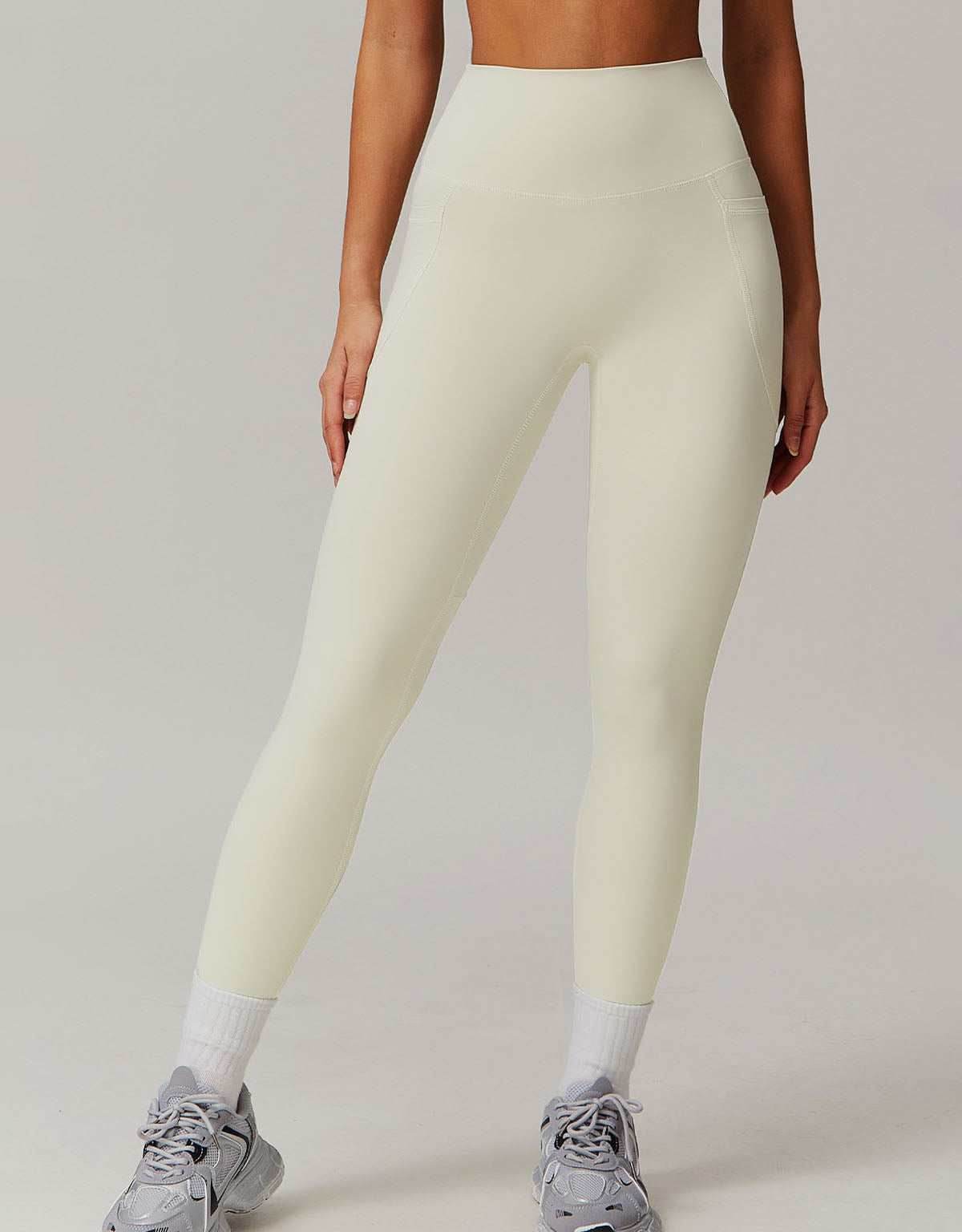 Solid High Waist Yoga Leggings with Pockets