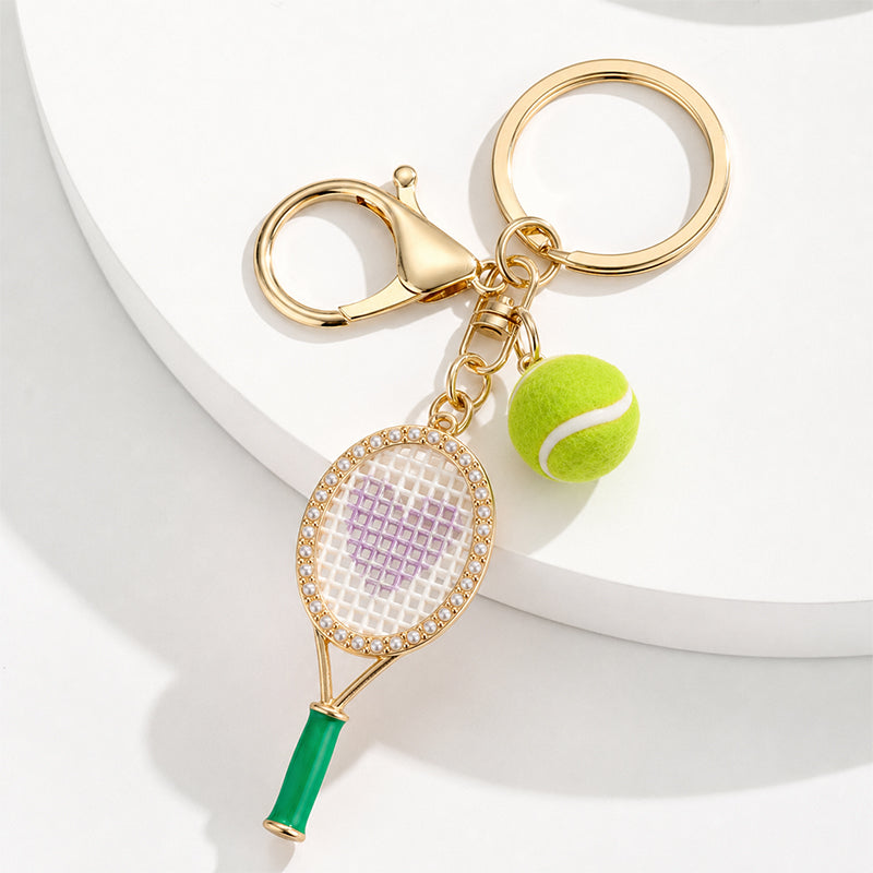 Gold Alloy Tennis Charm Small Racket Metal Keychain