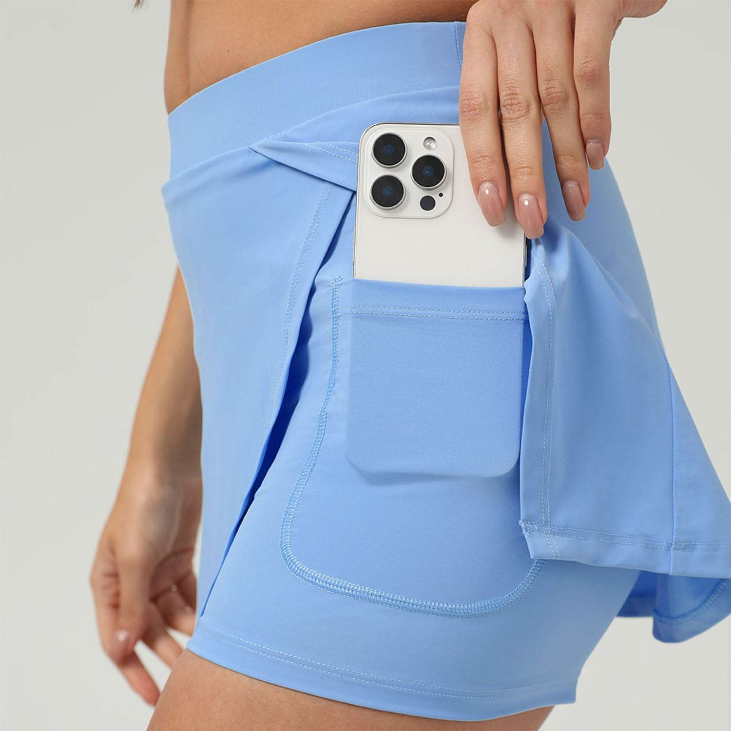 Side Slits Tennis Skirt with Shorts and Pockets