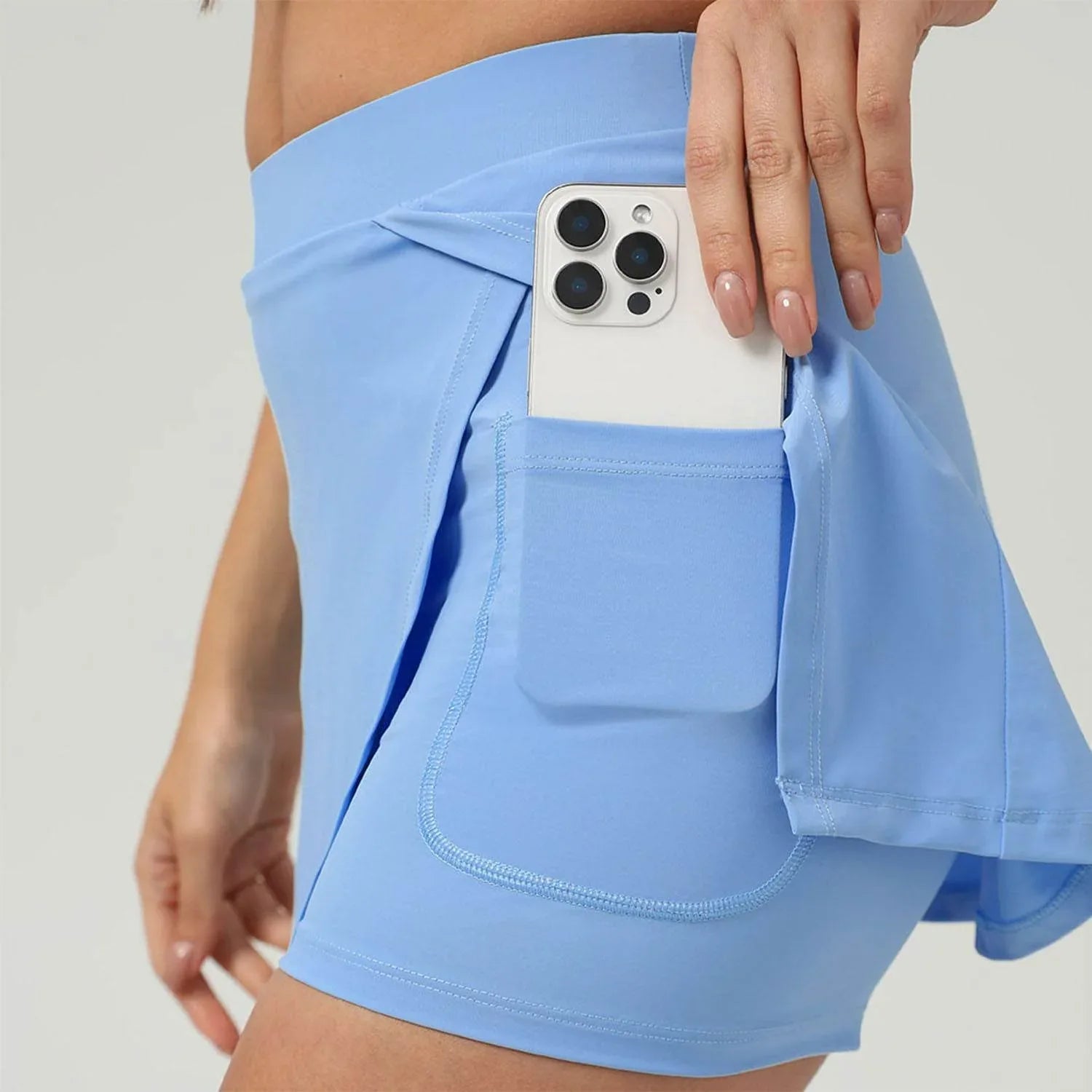 Side Slits Tennis Skirt with Shorts and Pockets -