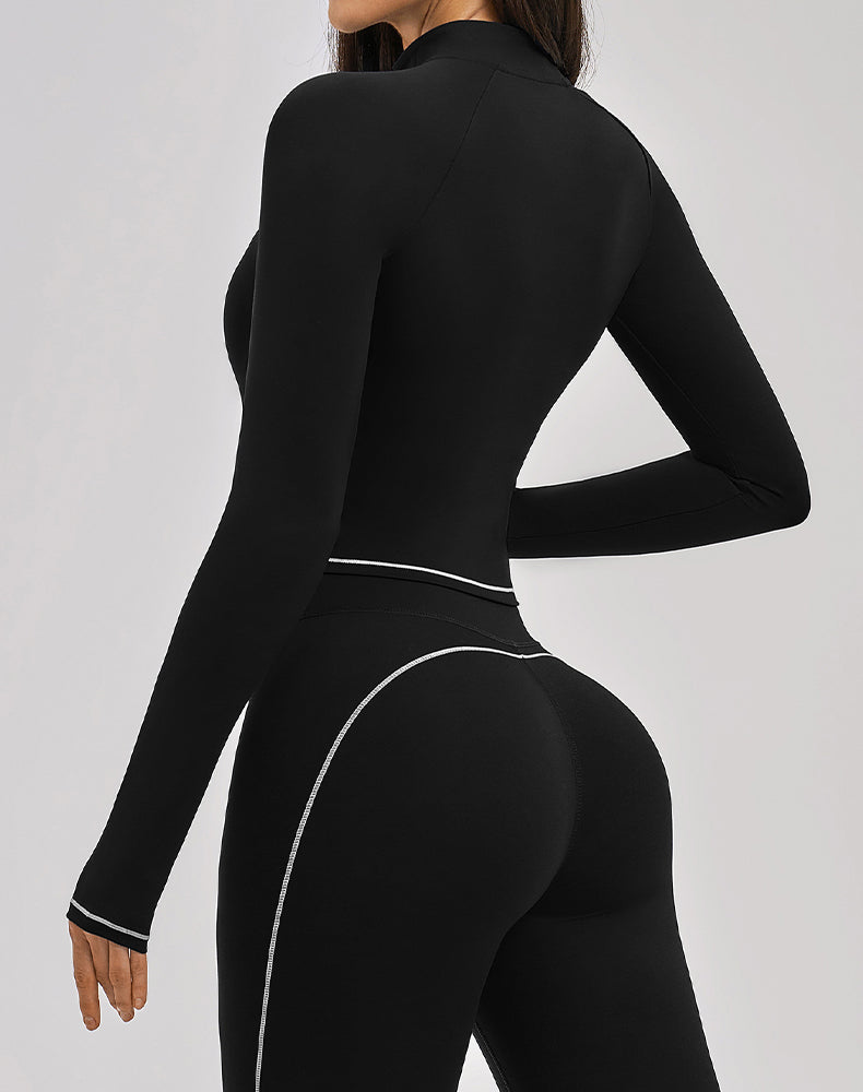 Zip Up Crop Jacket Cropped Long Sleeve Athletic Tops