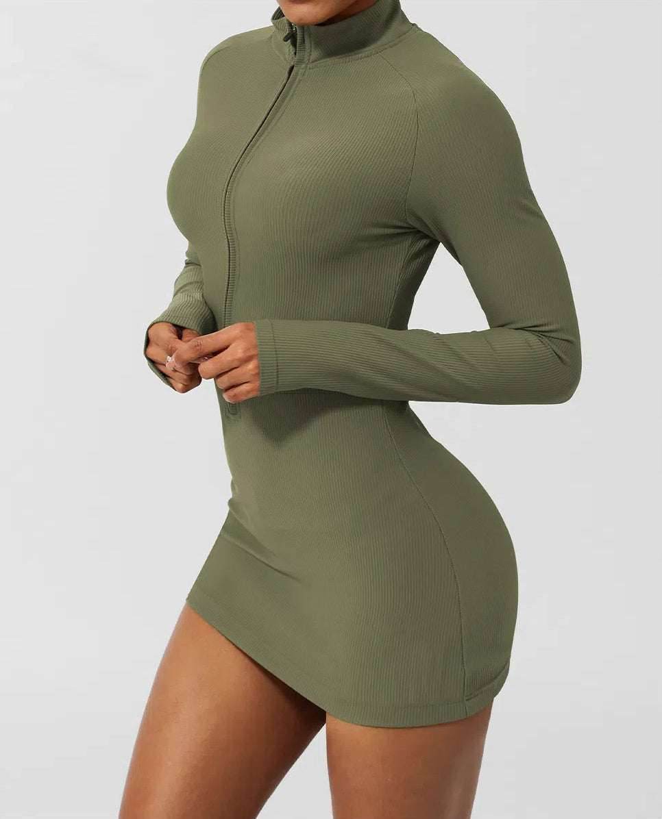 Skinny Long Sleeve Yoga Short Length Dress