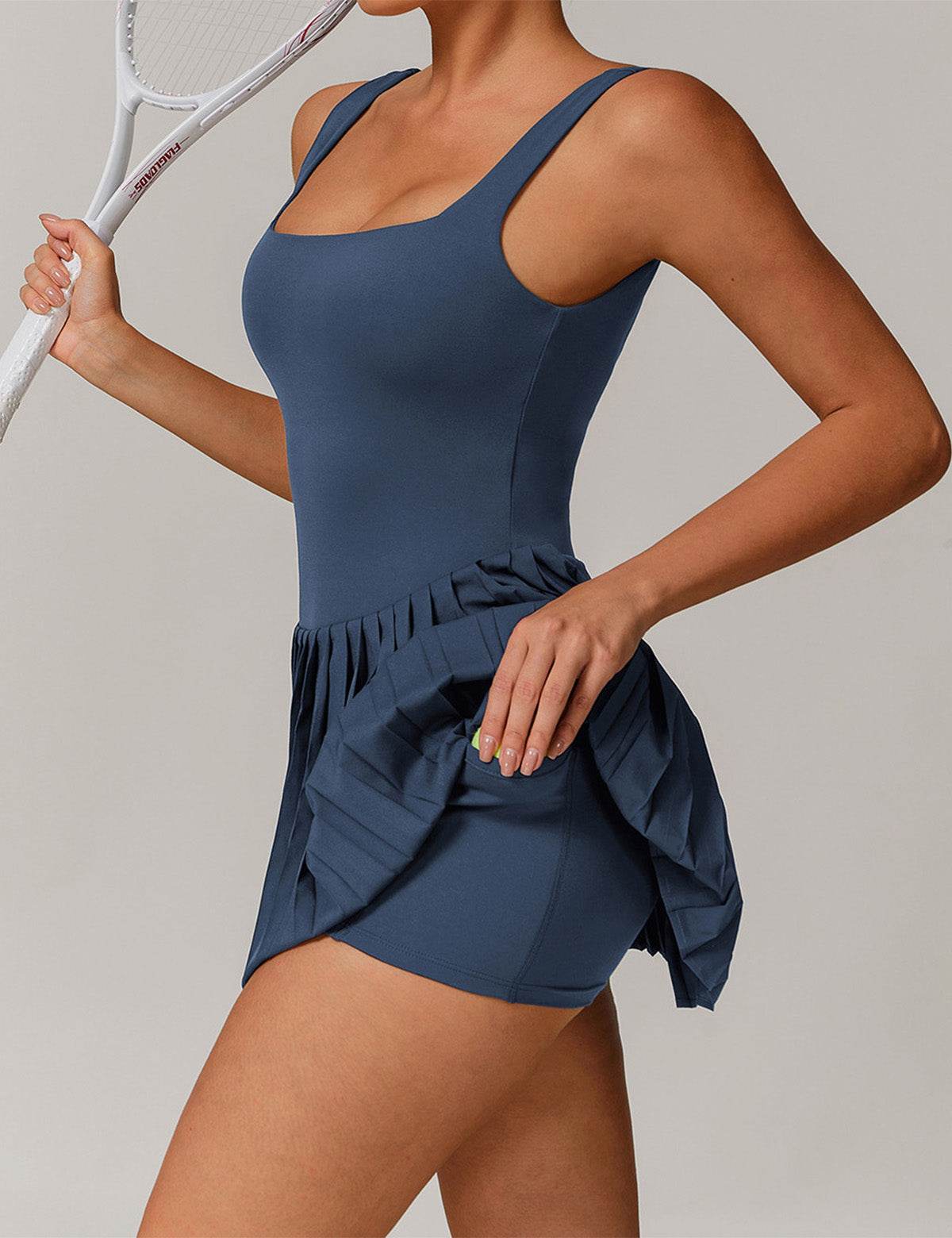 One Piece Tennis Dress With Inside Shorts and Pockets -