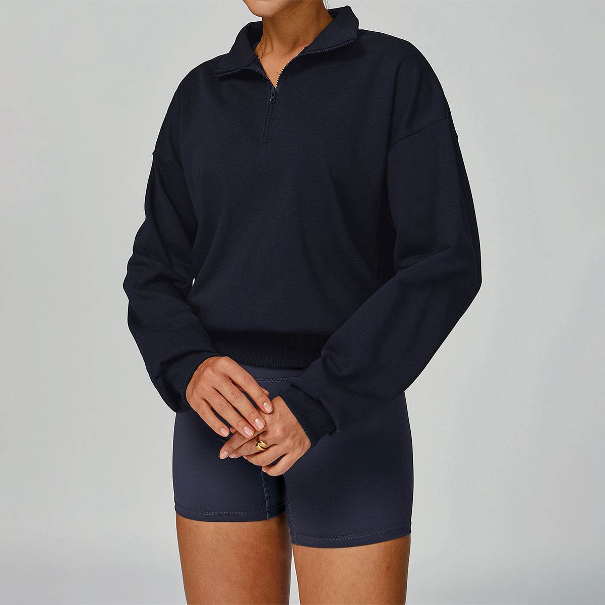 Half Zip Long Sleeve Crop Top Sports Sweatshirt
