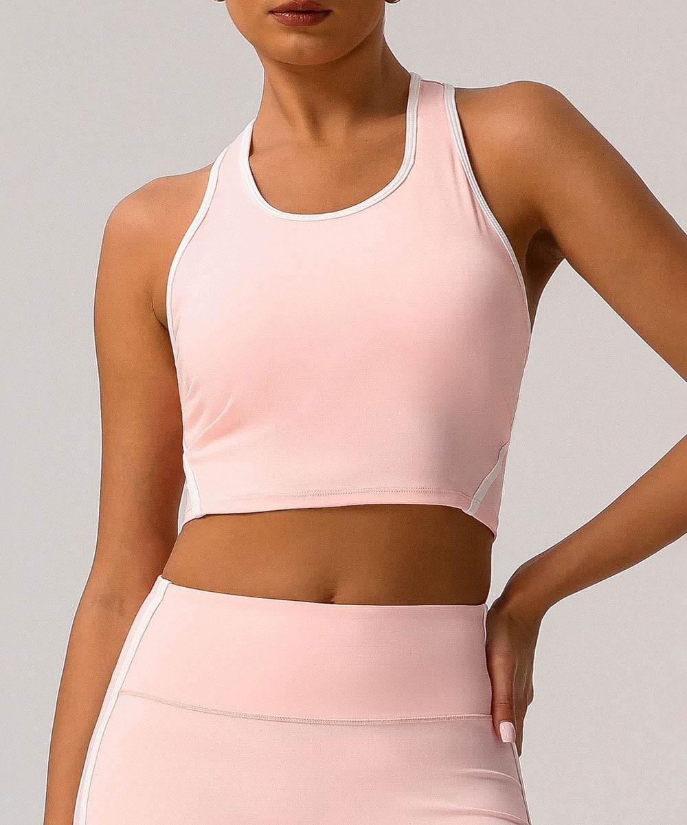 Workout Crop Tank Tops Racerback Bra with Chest Pads - Sakura Pink