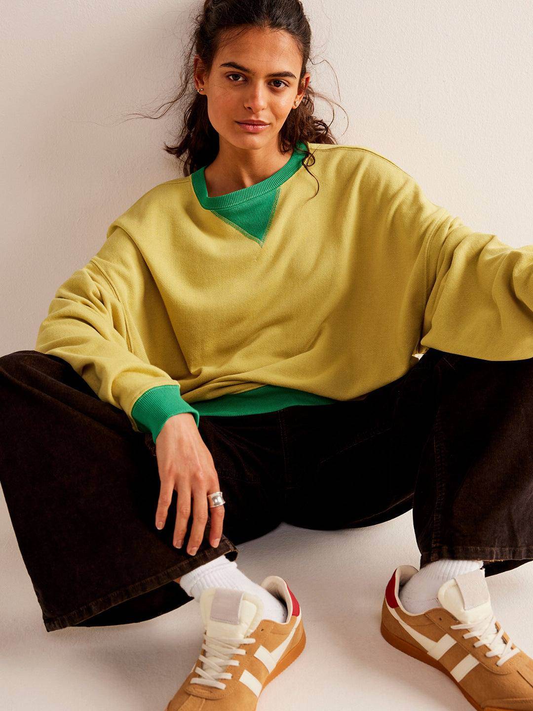 Oversized Color Block Long Sleeve Sweatshirt