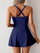 Crossover Ruched Skirt One Piece Swim Dress