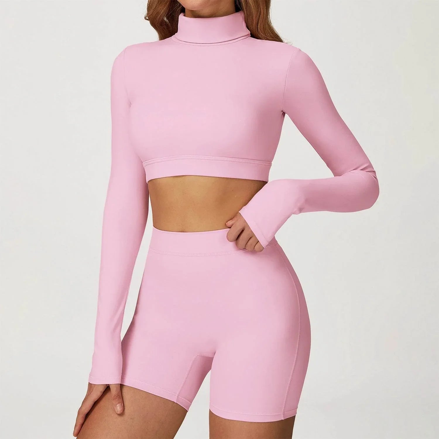 Backless Turtleneck Crop Top Long Sleeve Yoga T-Shirt -