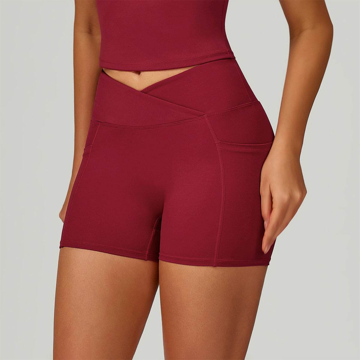 Cross Waist Yoga Shorts with Pockets