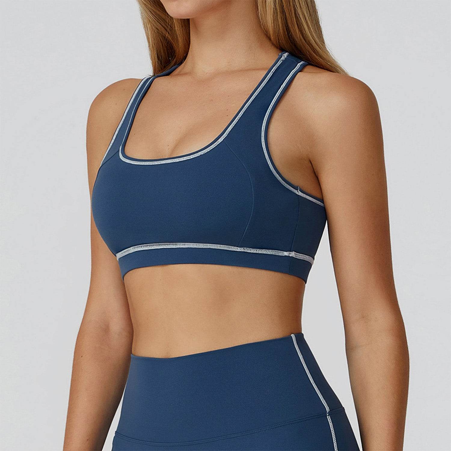 Color Block Racerback Sports Bra with Removable Pads