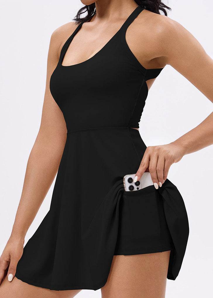 Back Twisted Athletic Dress with Built in Shorts -