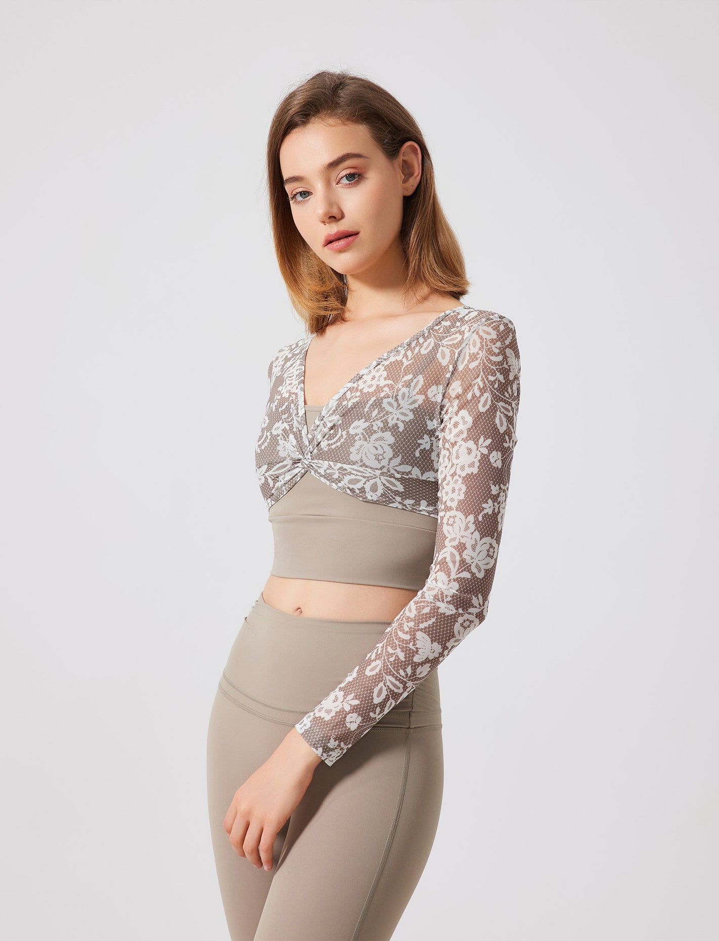 Floral Print Long Sleeve Workout Mesh T-Shirt