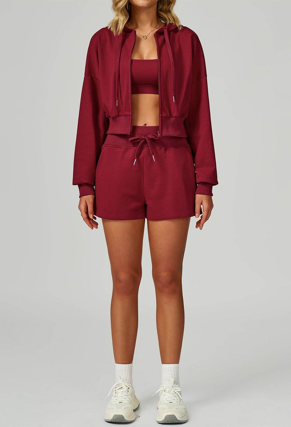 Sport Set with Long Sleeve Hoodie Jacket and Casual Short