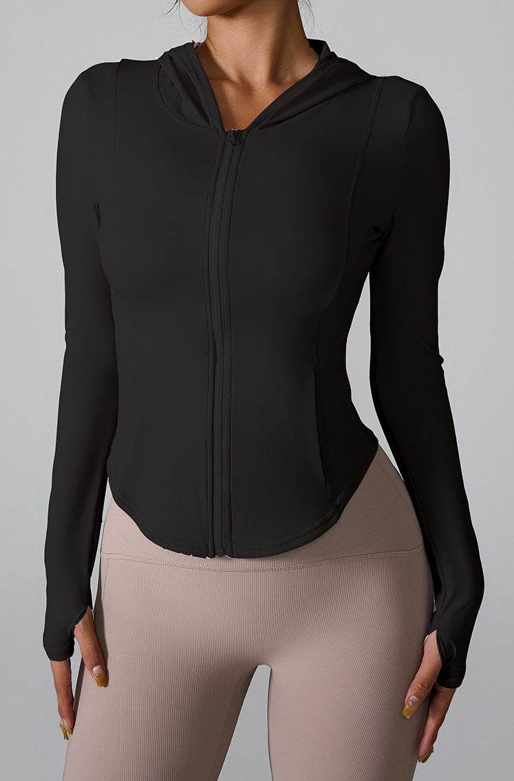 Athletic Hooded Coat Zipper Yoga Long sleeve Jacket
