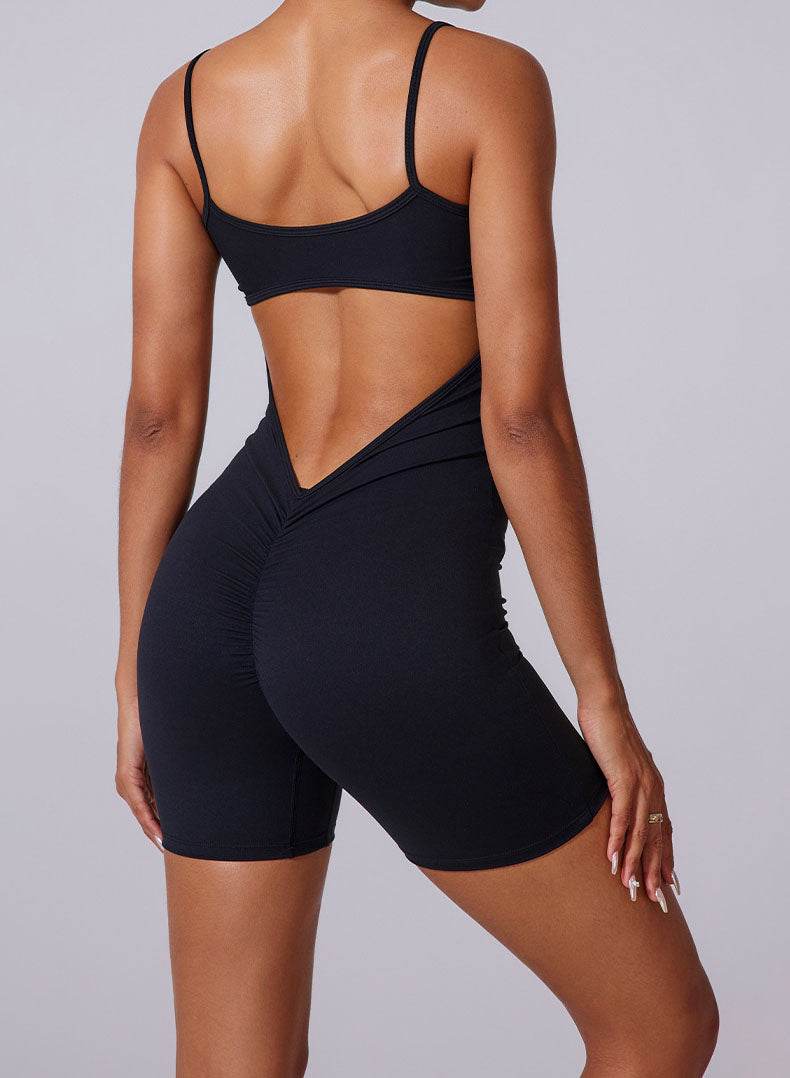 Sleeveless Deep V Back Short Sports Jumpsuit