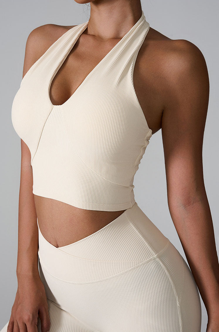V Neckline Yoga Crop Tank Tops with Built-in Bra Pad