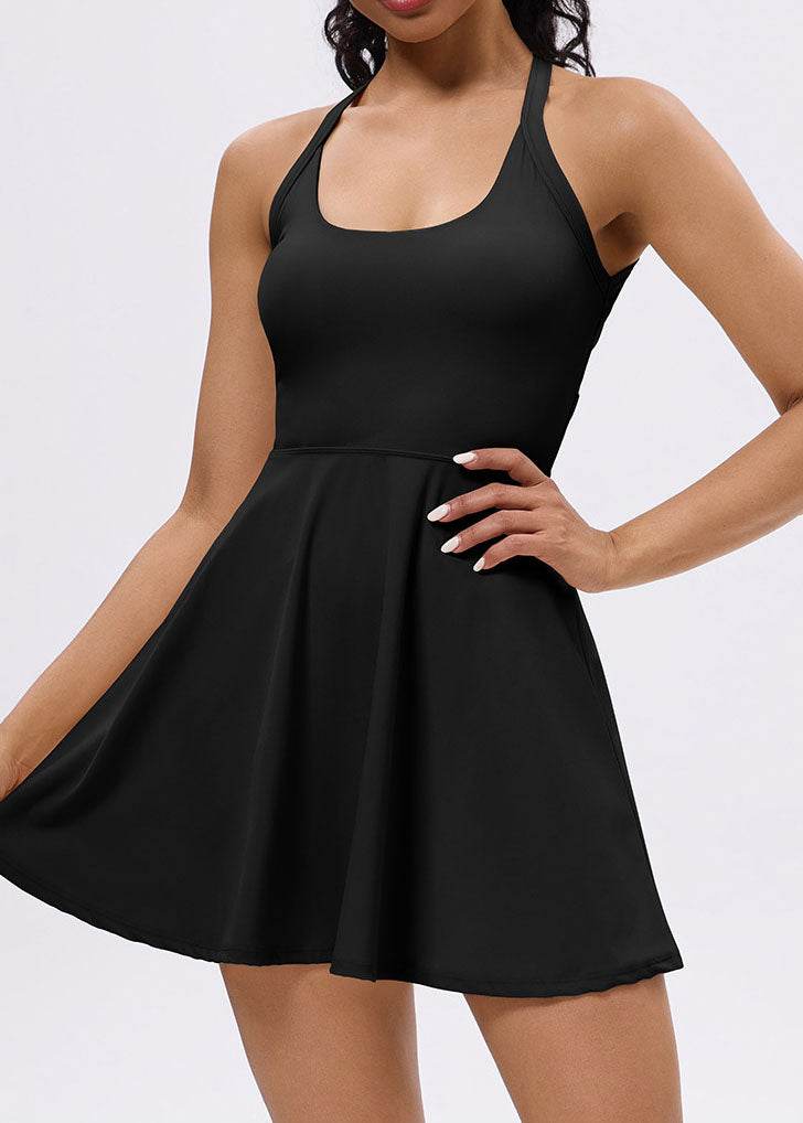 Back Twisted Athletic Dress with Built in Shorts