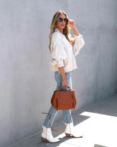 Denim Spliced Waffle Knit Cropped Jacket
