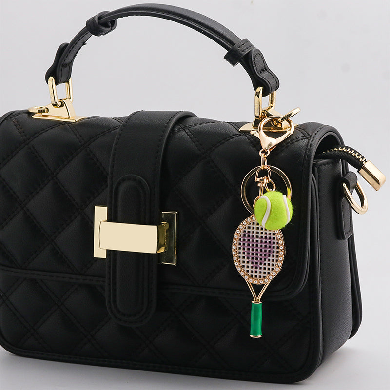 Gold Alloy Tennis Charm Small Racket Metal Keychain