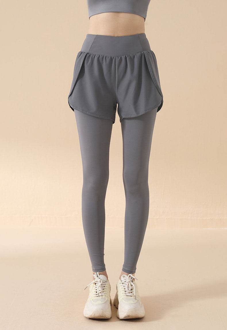 Fake Two Piece High Waist Workout Leggings with Shorts