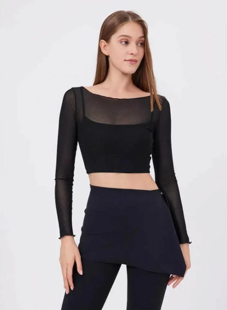 Long Sleeve Mesh Sports T-Shirt - Black