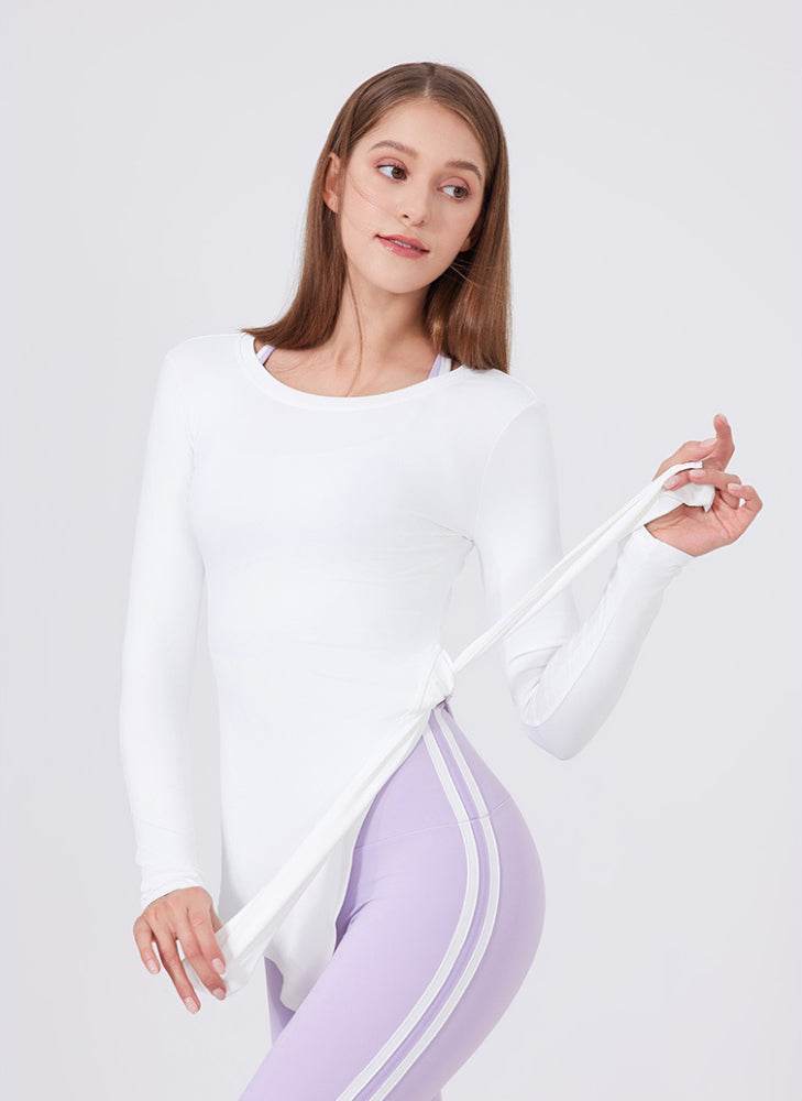 Split Drawstring Yoga T-Shirts -