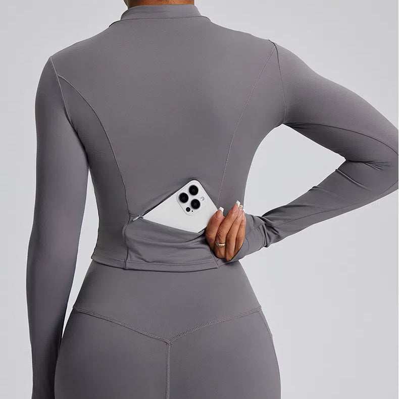 Long Sleeve Half Zip Yoga Jacket with Pocket | Stylish & Functional