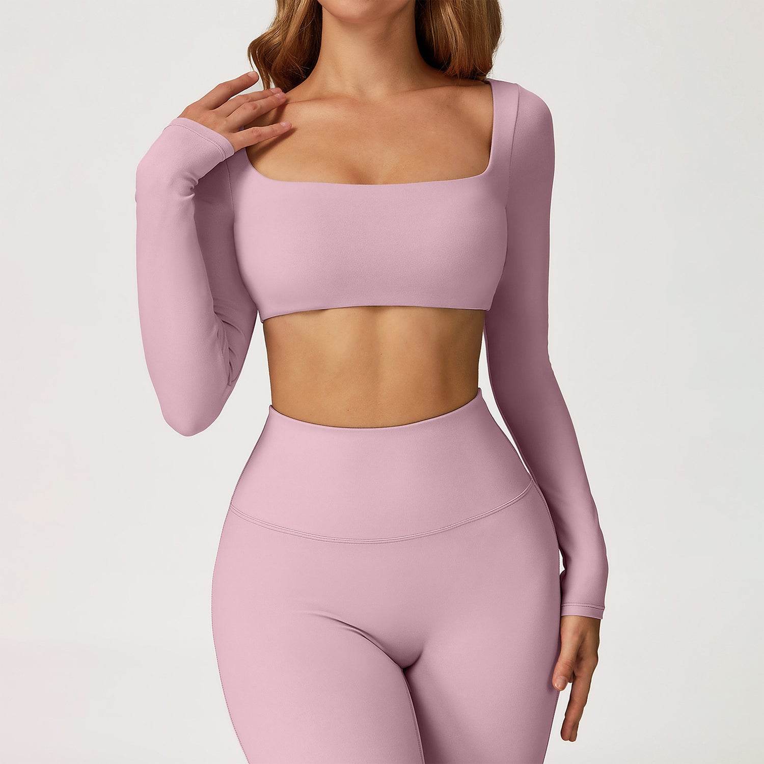 Square Neck Yoga Crop Tops Long Sleeve T-Shirt