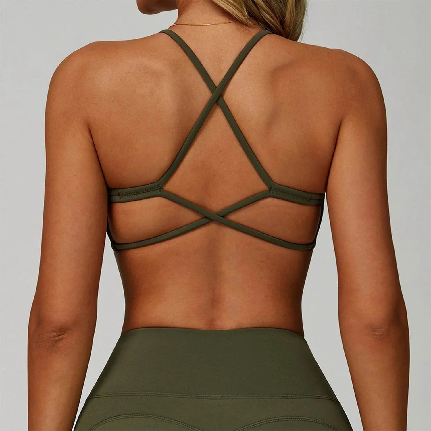 Spaghetti Straps Cross Back Sports Bra -