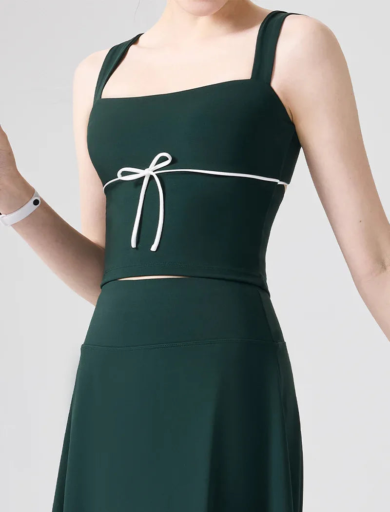 Color Blocked Tank Top Open Back Shirt with Built-in Bra Pad -
