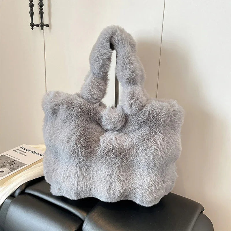 Fluffy Tote Bag Large Fur Winter Fuzzy Shoulder Handbag -