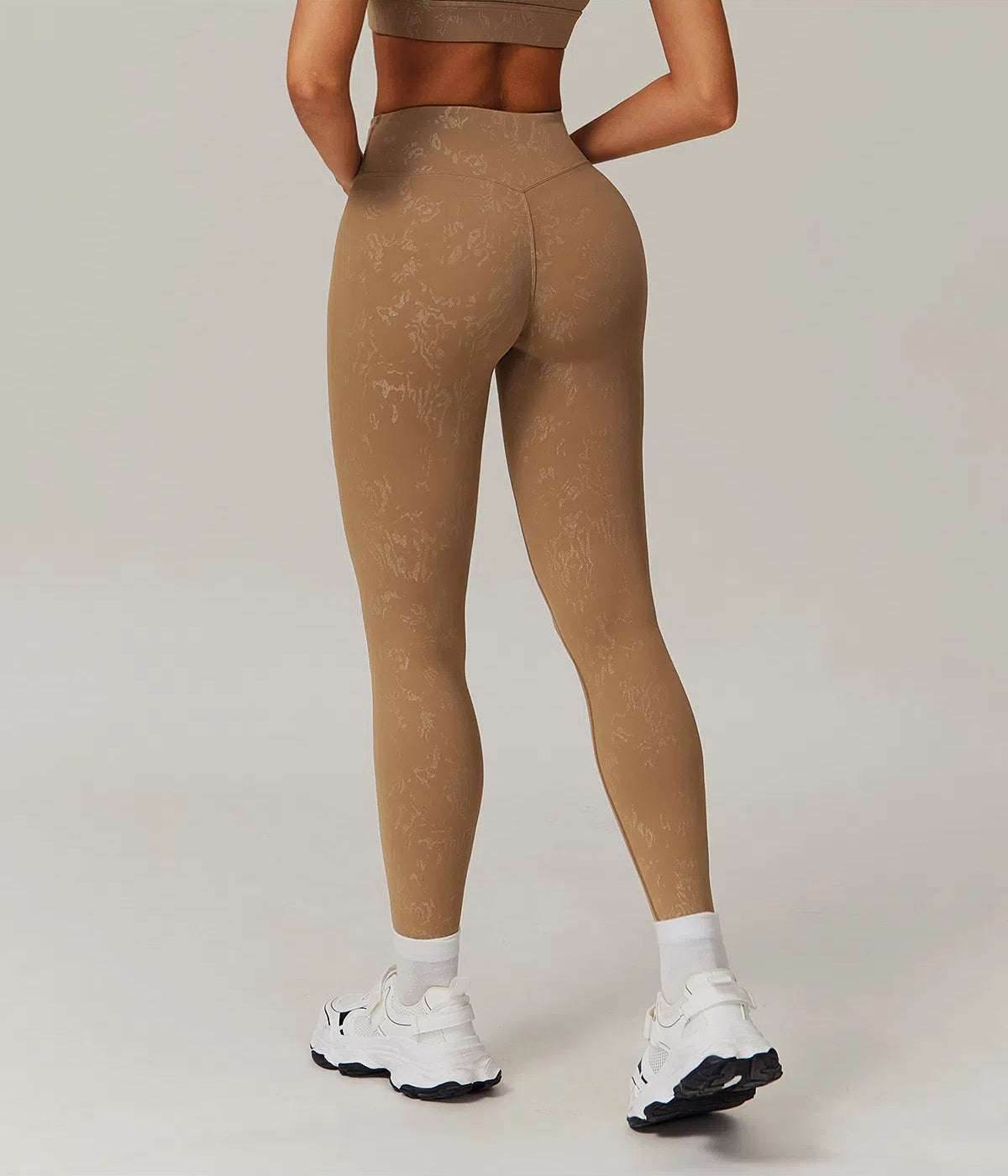 High Waist Yoga Leggings With Gold Blocking Pattern