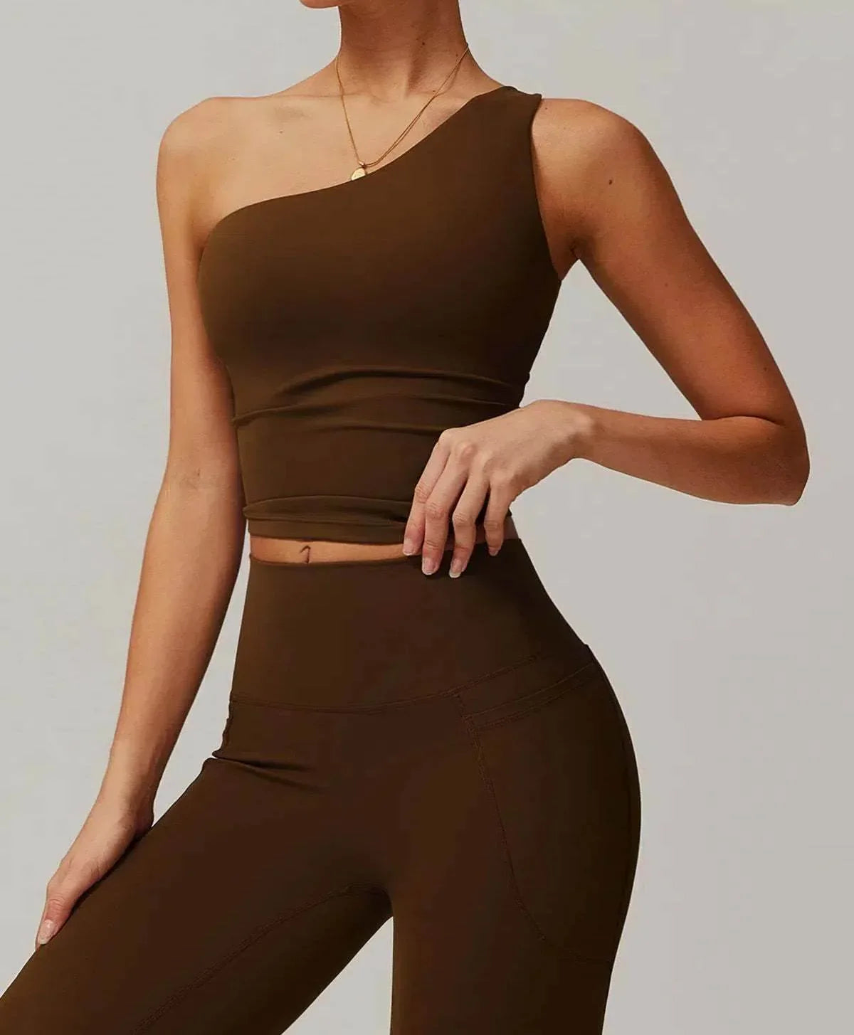 Solid One Shoulder Yoga Tank Top -