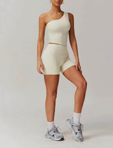 Solid Yoga Set with One Shoulder Tank Top and Short