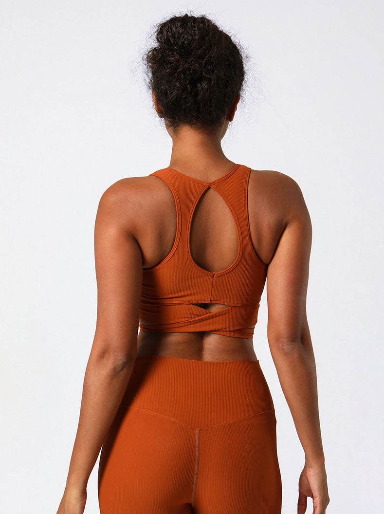 Cross Strap Design Threaded Sports Tank Yoga Bra