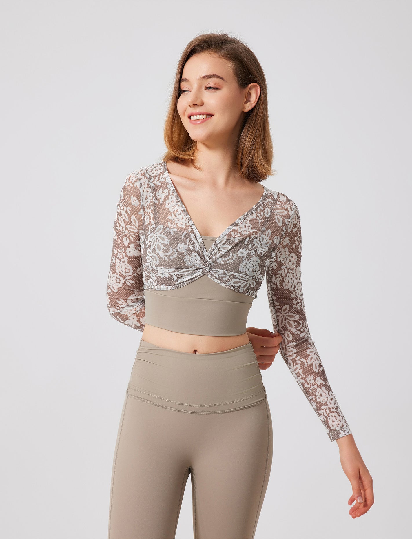 Floral Print Long Sleeve Workout Mesh T-Shirt